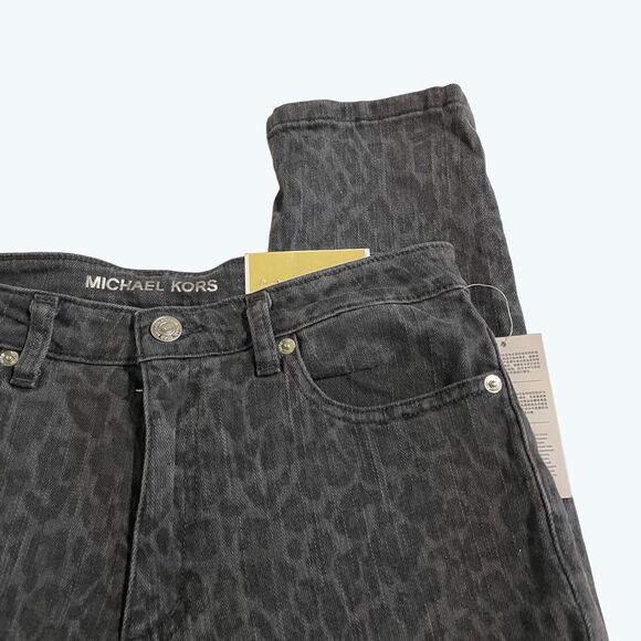 Michael Kors High-Rise Jeans Leopard Print Skinny Black Denim Selma Size 6 - Picture 3 of 15